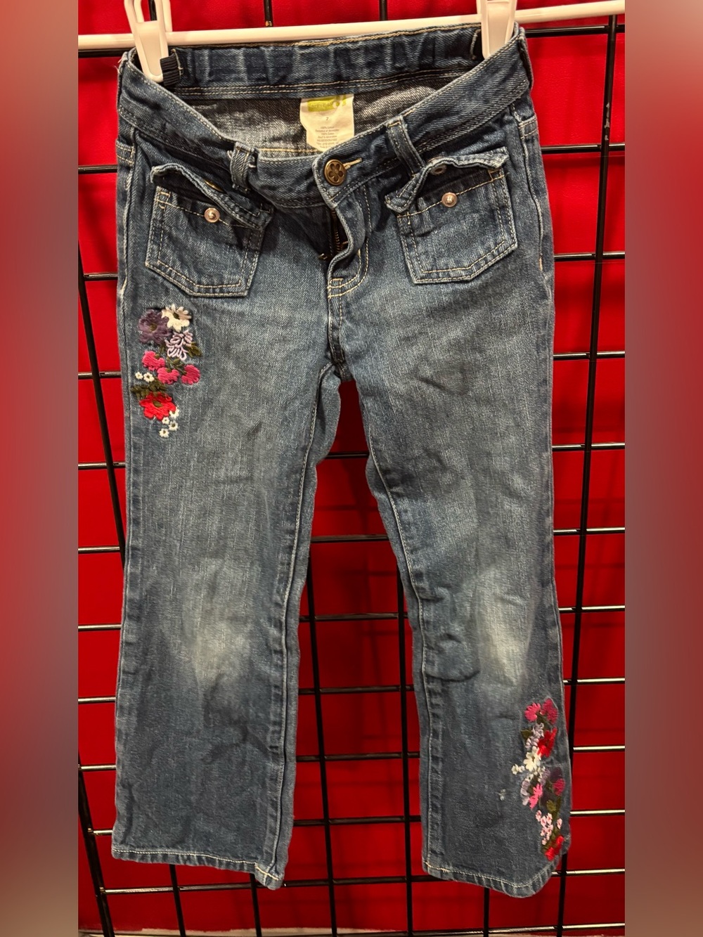 Crazy 8 Girls' Floral Embroidered Blue Jeans(Sz7)